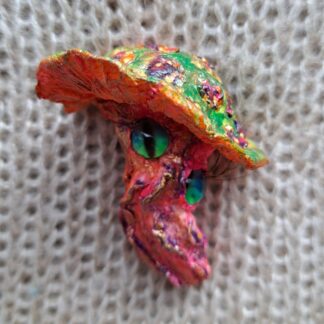 Брошь гриб розово-зеленый с глазами