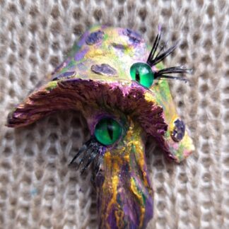 Брошь гриб глазастый (сиреневый, зеленый, золотистый)