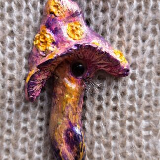 Брошь гриб глазастый (сиреневый, желтый, золотистый)