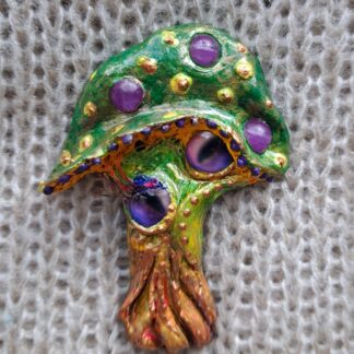 Брошь гриб глазастый зеленый