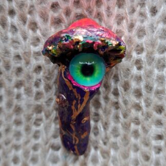 Брошь гриб фиолетово-зеленый с глазом